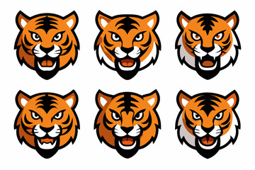 Set of icons related to mascot tiger head vector design