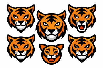 Set of icons related to mascot tiger head vector design