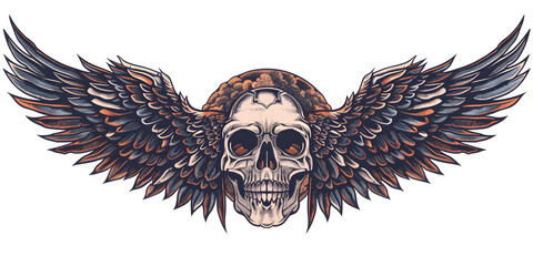 Obraz premium Winged Skull traditional tattoo illustration