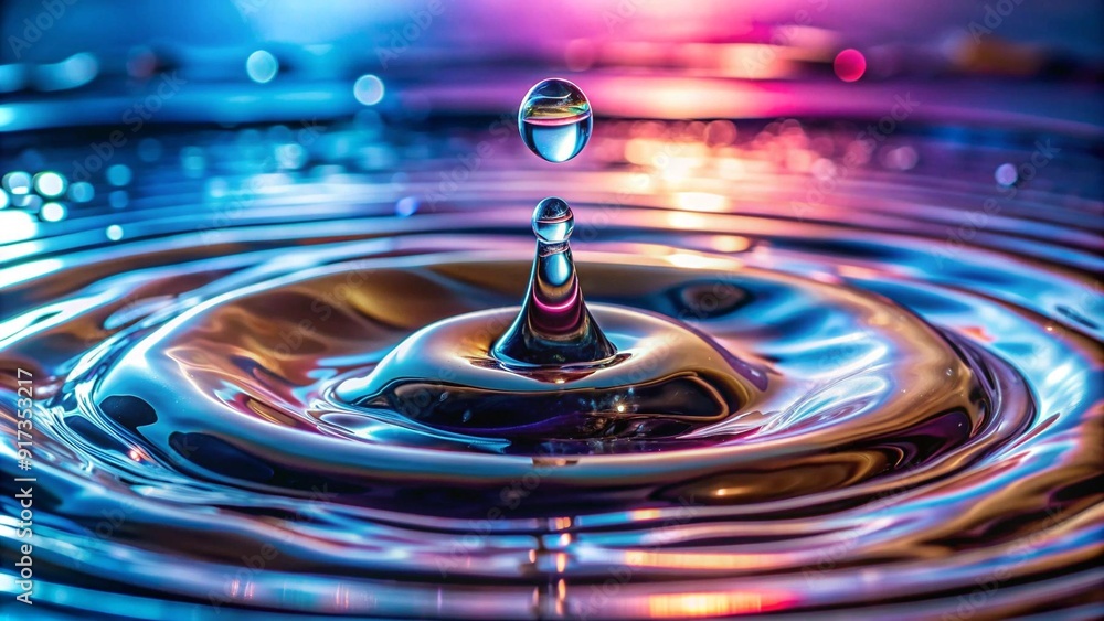 Poster a mesmerizing exploration of the abstract beauty of water droplets merging under a microscope. gener