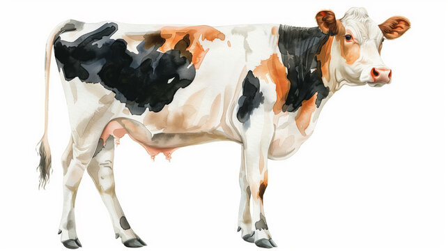 Watercolor Farm cow on white background