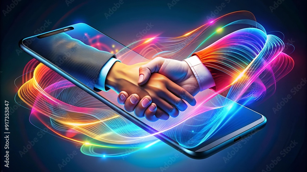 Aufkleber digital handshake: a symphony of light and lines generative ai