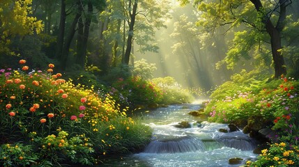waterfall in autumn forest