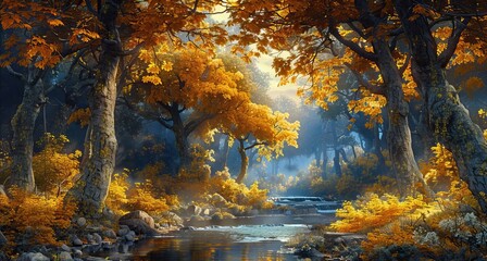 autumn forest in the morning