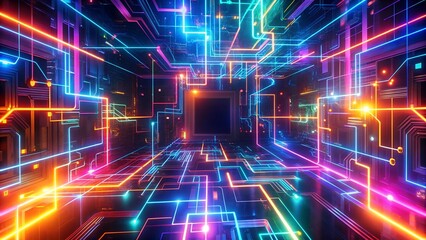 Abstract Cyberspace: Glowing Lines Dance Across the Digital Canvas  generative AI
