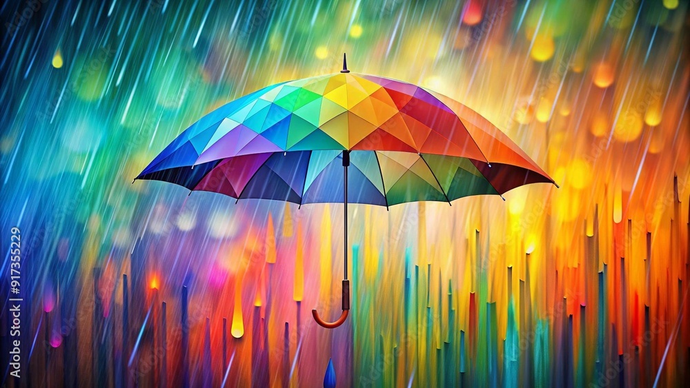 Poster abstract umbrella in a rainstorm: a play of colors and shapes generative ai