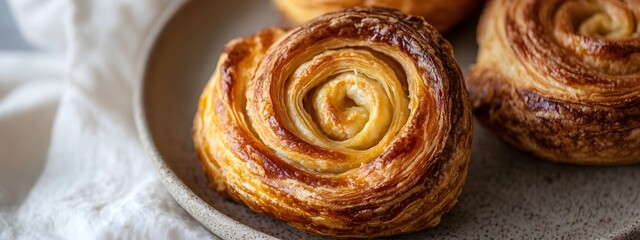 Fototapeta premium A plate of cram-sized pain au patis, their golden crusts glistening under the light and their interiors filled with creamy fillings
