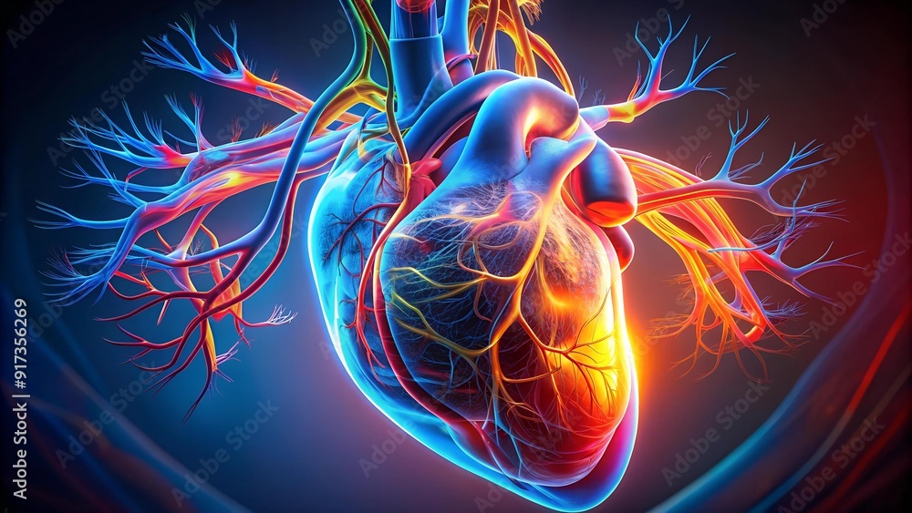 Poster a colorful and dynamic visualization of the human heart's inner workings generative ai