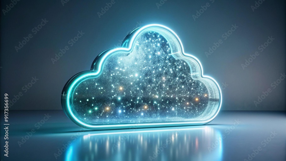 Aufkleber a minimalist and futuristic animation of a translucent glass cloud icon downloading data with neon g