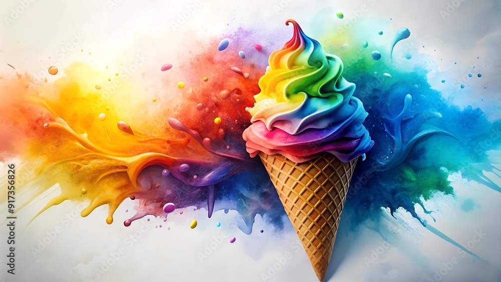 Poster abstract watercolor of a melting ice cream cone generative ai