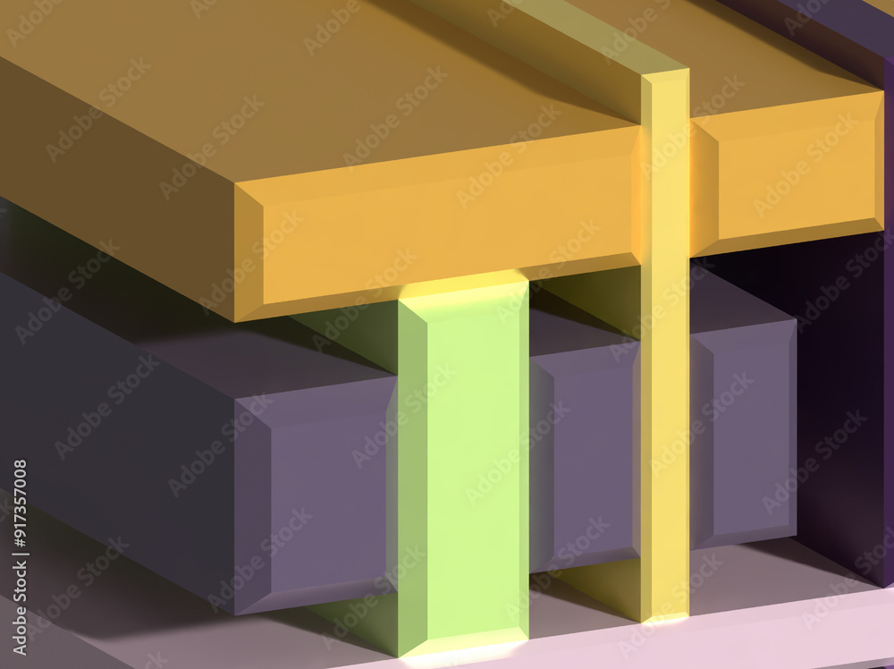 Poster intersecting multicolored blocks, 3d rendering illustration