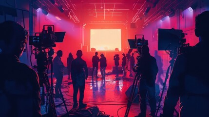 Entertainment and Media Design an image of a music and film production scene performing arts events and media communications in action stylize 250 ar 169 v 6