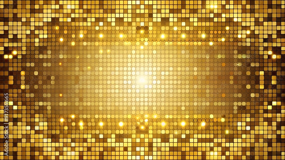 Poster golden mosaic abstract vector background: shimmering squares and circles generative ai