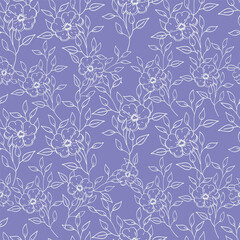 Hand drawing floral seamless pattern with cotton twigs and berries bouquets on a beige background. Winter Christmas themed background. Botanical illustration