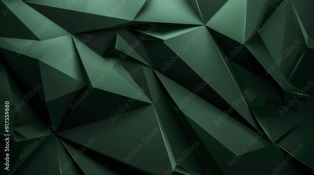 Wall mural abstract dark green geometric polygonal background.