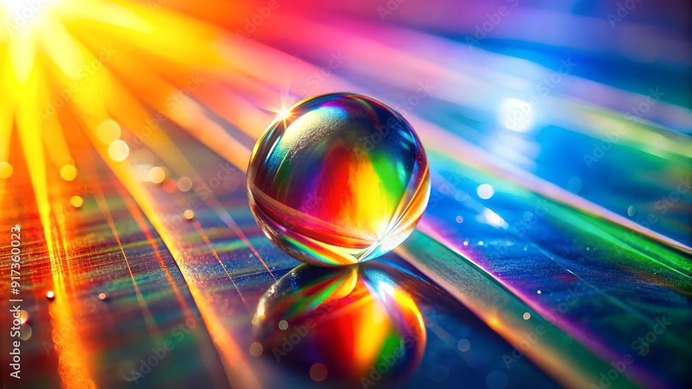 Poster prismatic lens flare on a dewdrop generative ai