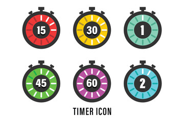 Timer icons with color gradation and numbers, stopwatch with numbers