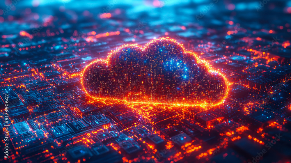 Poster hybrid cloud integration architecture within data center, depicting seamless integration between on-