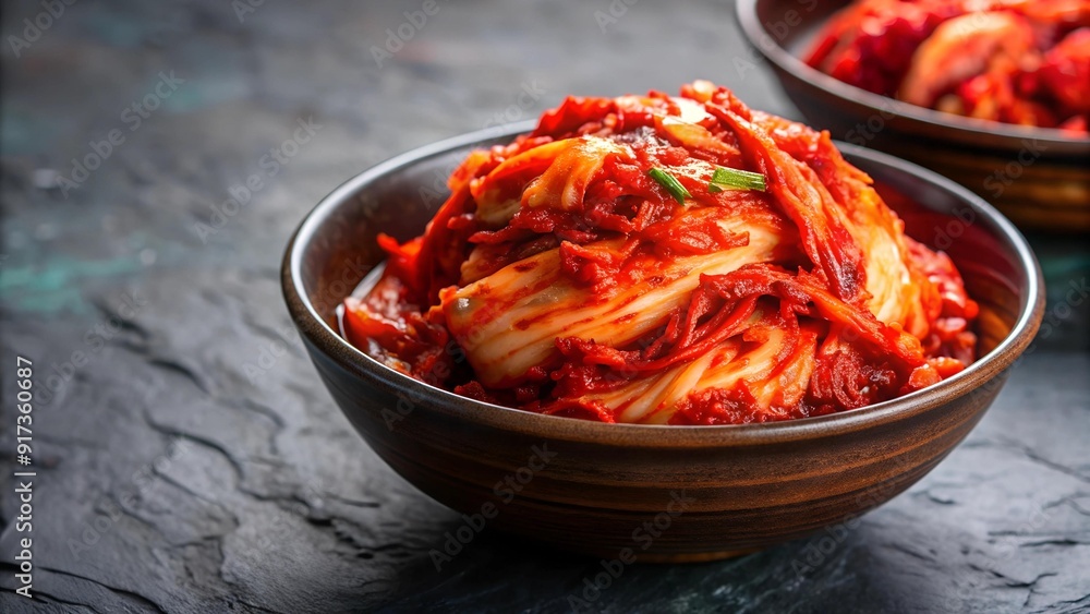 Poster a vibrant and artistic culinary tapestry: kimchi in its most exquisite form generative ai