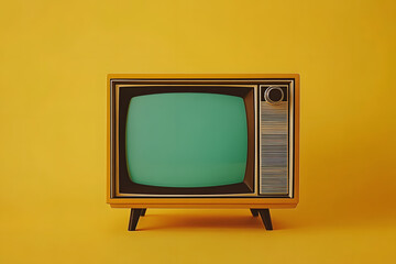 Old television on a yellow background. 