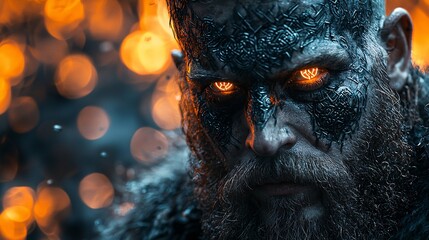 Viking warrior with glowing runes and advanced cybernetic armor