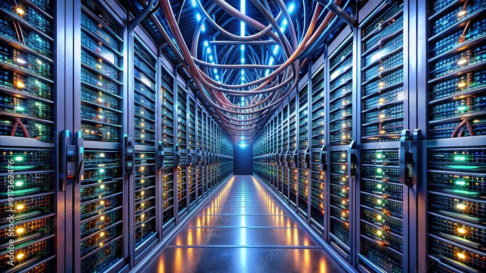 Aufkleber the data vault: a labyrinth of servers and wires generative ai