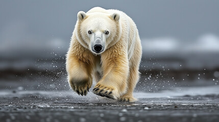 Majestic Polar Bear Running on Arctic Beach