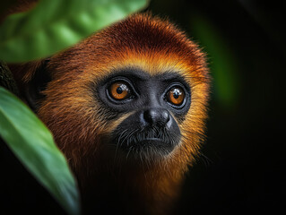 Close-Up of Brown Lemur with Intense Eyes in Jungle
