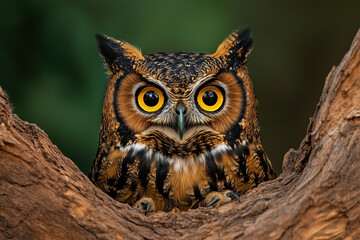 Close-Up Of Majestic Owl Perched On Tree Branch