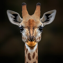 Close-Up Portrait of a Giraffe with Dark Background