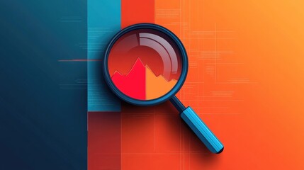 Abstract Magnifying Glass Over Graph on Colorful Background - Data Analysis Concept