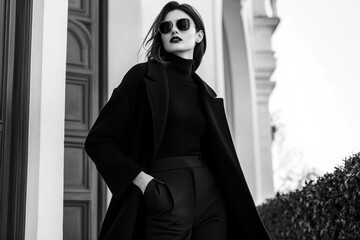 fashion photography in black and white with a girl in black clothes
