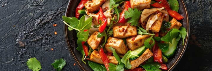 Chinese salad with cucumbers wood ear mushrooms tofu skin bell peppers and cilantro a tasty and nutritious choice