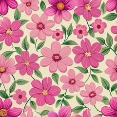 Colorful flower seamless pattern, vector hand drawn botanical element, doodle floral background.
