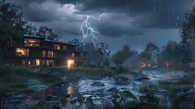 Rain storms lightning and thunder in Duba