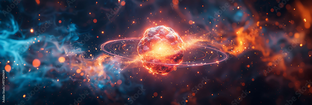 Aufkleber peering into heart of atom nucleus surrounded orbiting electrons dive into quantum mechanics of atom