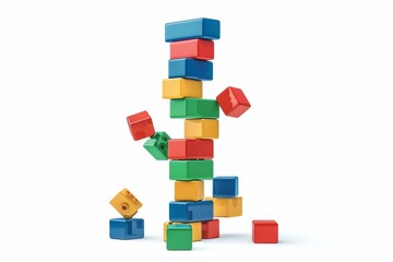 A set of building blocks stacked on top of each other to form a tall and impressive tower. The blocks are of different colors, adding a playful touch to the structure.
