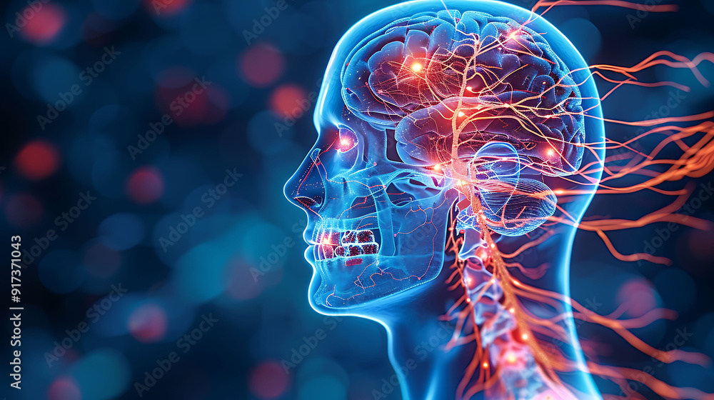 Poster schematic visualization of human nervous system's response to pain demonstrating receptors pain path
