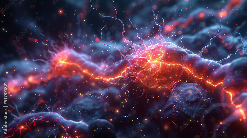 Poster scientific visualization of process of synaptic transmission nervous system illustrating release rec