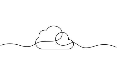 Continuous one line drawing. Cloud on white background. Vector illustration, Line cloud one art continuous single sky draw doodle illustration. Outline cloud one line weather sun nature vector sketch.
