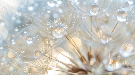 Delicate Dandelion Seeds with Dew Drops