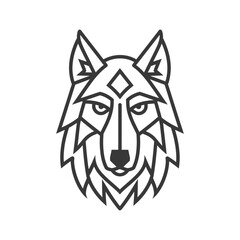 Fototapeta premium Geometric Line Art Wolf Head with Diamond Symbol