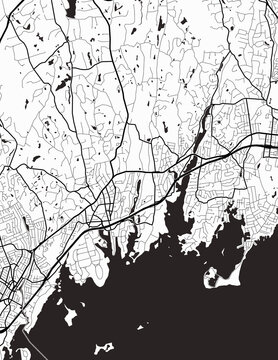 Minimalist white map of Greenwich, Connecticut &ndash; A modern map print highlighting infrastructure of the city, useful for tourism purposes
