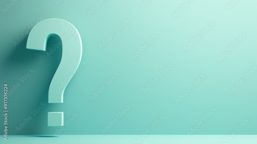 Poster minimalist 3d green question mark on light green background with ample copy space for text
