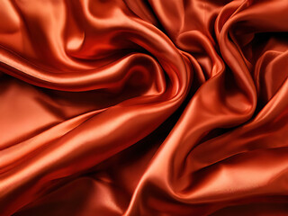 Obraz premium Smooth, rust-colored satin fabric with soft folds and wrinkles.