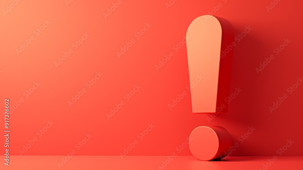 Aufkleber minimalist 3d red exclamation mark on red background with large empty space for text