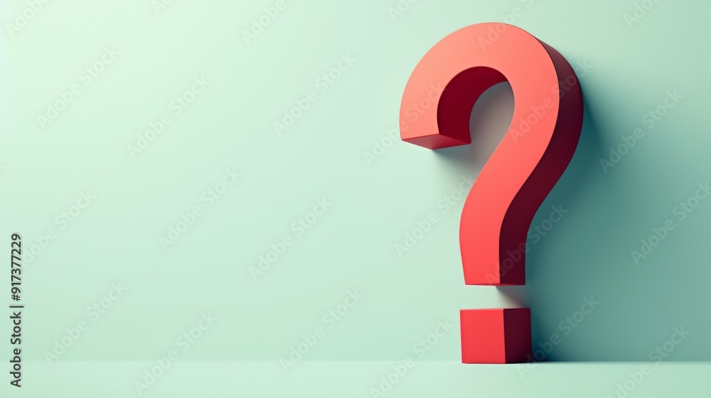 Aufkleber minimalist 3d red question mark on light green background with large empty space for text