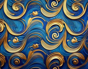 A background featuring swirling gold patterns against a vibrant blue backdrop