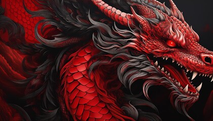 A wallpaper featuring a dragon in striking red and black hues.