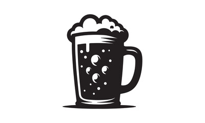 beer mug, Glass mug of beer, Big mug of beer with foam and bubbles. Hand drawn vector illustration isolated on white background.